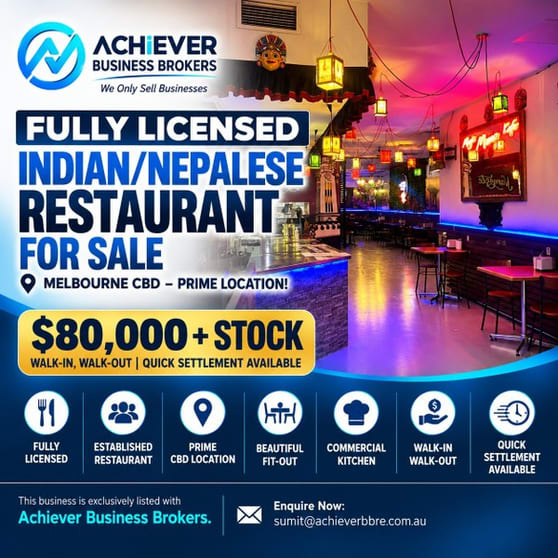 Fully Licensed Indian/Nepalese Restaurant for Sale  Melbourne CBD  Prime Location!