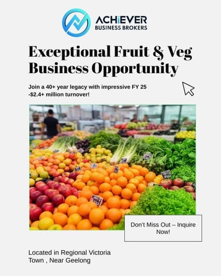 Established Fruit & Veg Retail & Wholesale Business Regional Victoria Town, Near Geelong Established Fruit & Veg Retail & Wholesale Business Regional Victoria Town, Near Geelong