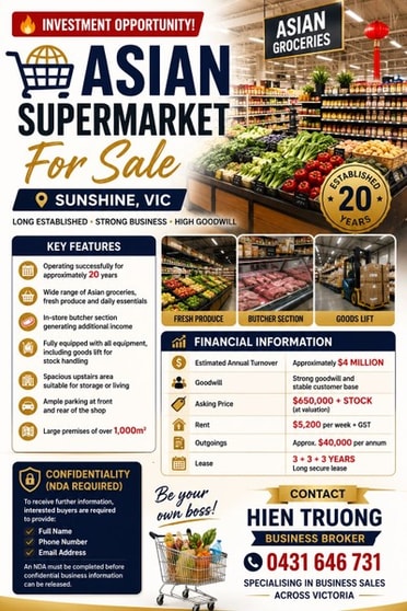 Long Established Asian Supermarket - Prime Location in Sunshine