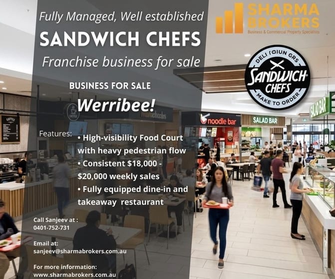Fully Managed & Profitable Sandwich Chefs Franchise For Sale- Werribee!