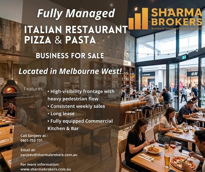 Fully Managed Italian Pizza & Pasta Restaurant Sale  Melbourne West!