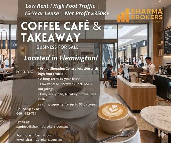 50 Seat Established Coffee Café & Takeaway Flemington! 50 Seat Established Coffee Café & Takeaway Flemington!