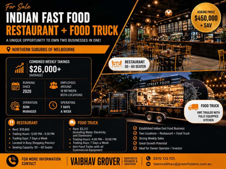 Indian Fast Food Restaurant + Food Truck for Sale | Melbourne Northern Suburbs | 2 Locations Indian Fast Food Restaurant + Food Truck for Sale | Melbourne Northern Suburbs | 2 Locations